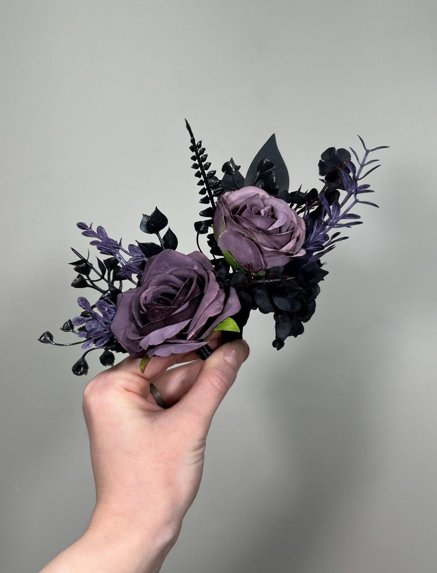 Black Purple Corsage Wedding Gothic Wrist Corsage Bridesmaids Black Plum Corsage Mom Plum Black Dark Purple Corsage Prom Artificial Flower