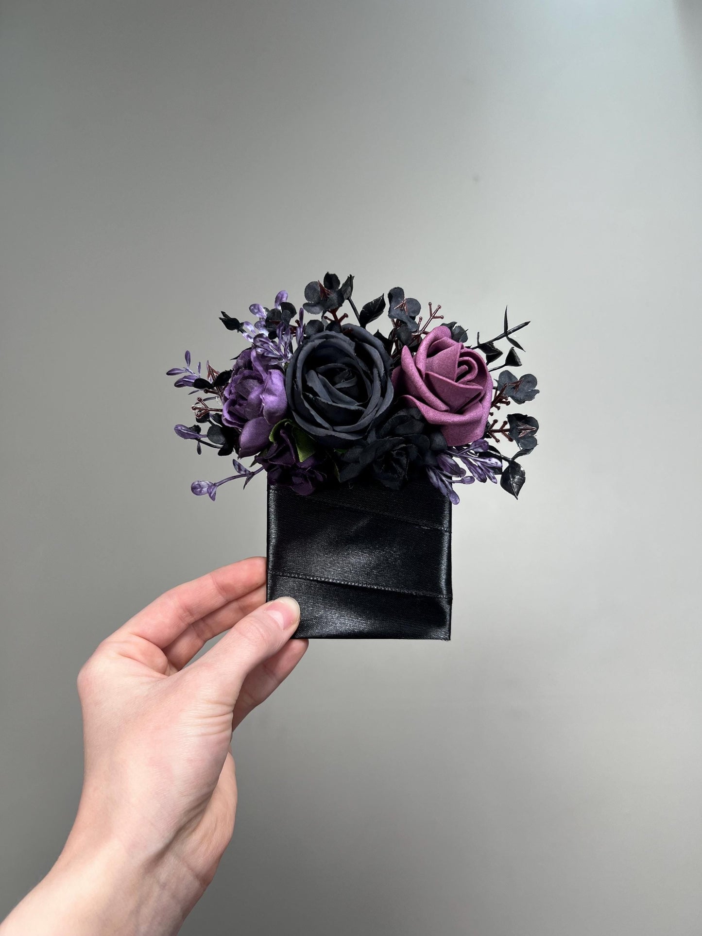 Black Plum Pocket Boutonniere Wedding Groom Boutonnière Black Dark Purple Square Groomsmen Pocket Boutonniere Black Plum Gothic Boutonniere