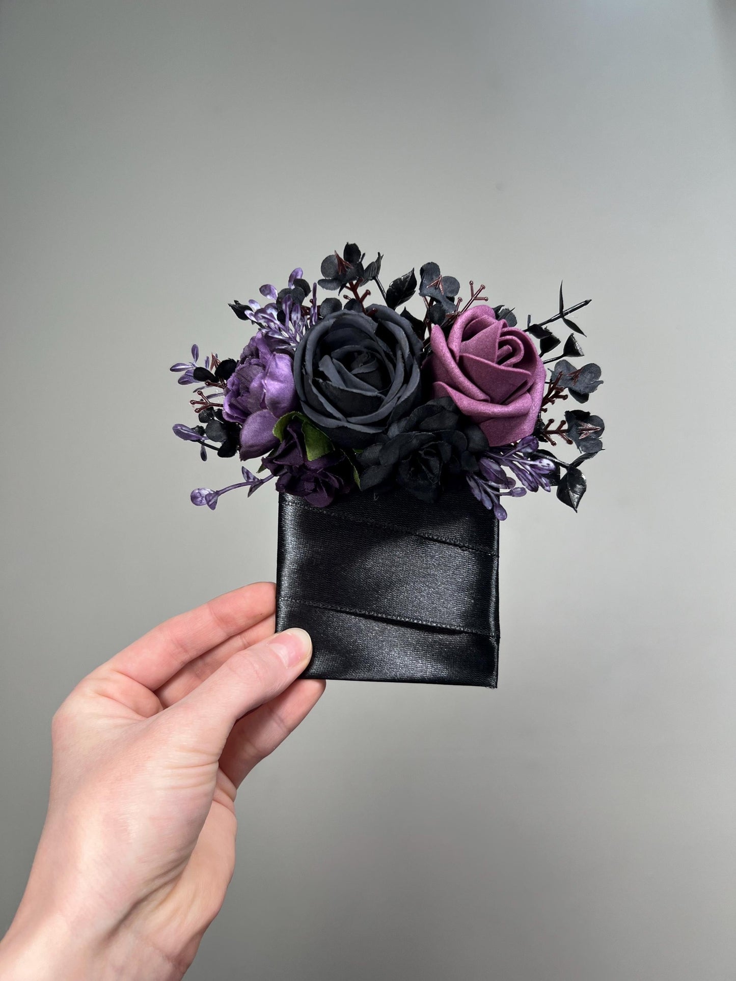 Black Plum Pocket Boutonniere Wedding Groom Boutonnière Black Dark Purple Square Groomsmen Pocket Boutonniere Black Plum Gothic Boutonniere