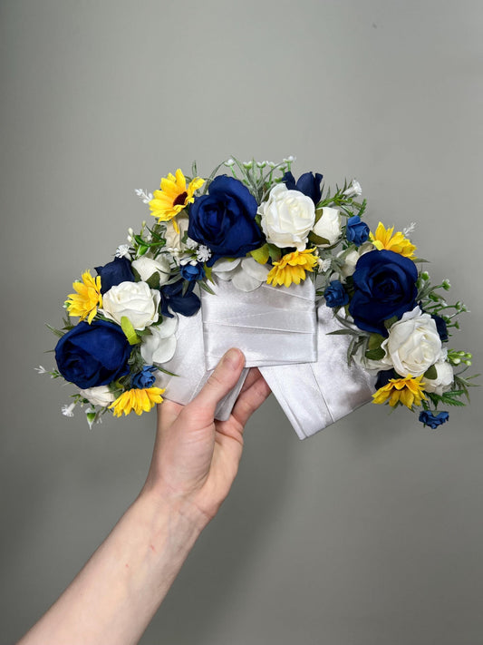 Sunflower Navy Blue Pocket Boutonniere Wedding Sunflowers Navy Blue Yellow Sunflowers White Groom Boutonniere Groomsmen Father Artificial