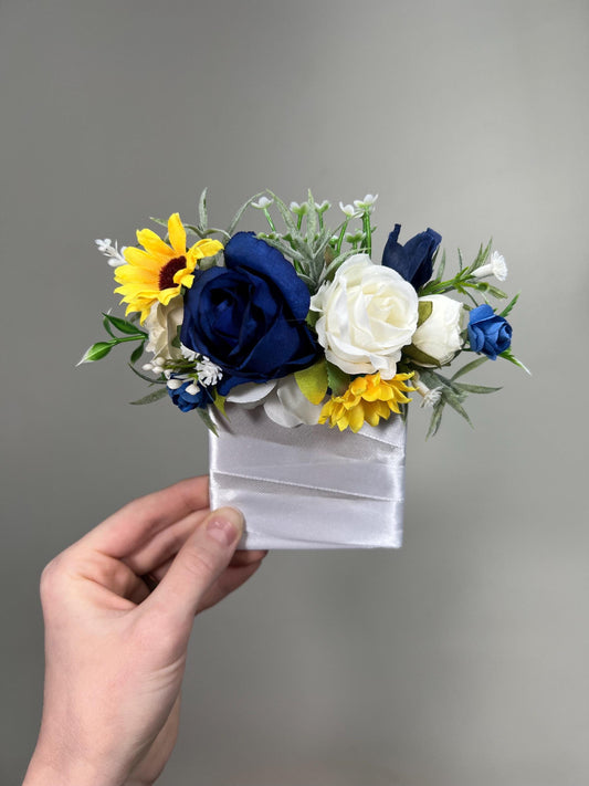 Sunflower Navy Blue Pocket Boutonniere Wedding Sunflowers Navy Blue Yellow Sunflowers White Groom Boutonniere Groomsmen Father Artificial
