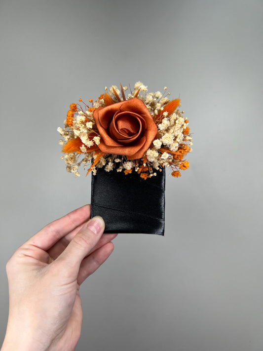 Terracotta Pocket Boutonnière Wedding Rust Square Boutonniere Groom Baby Breath Burnt Orange Boho Fall Pocket Boutonnière Groomsmen